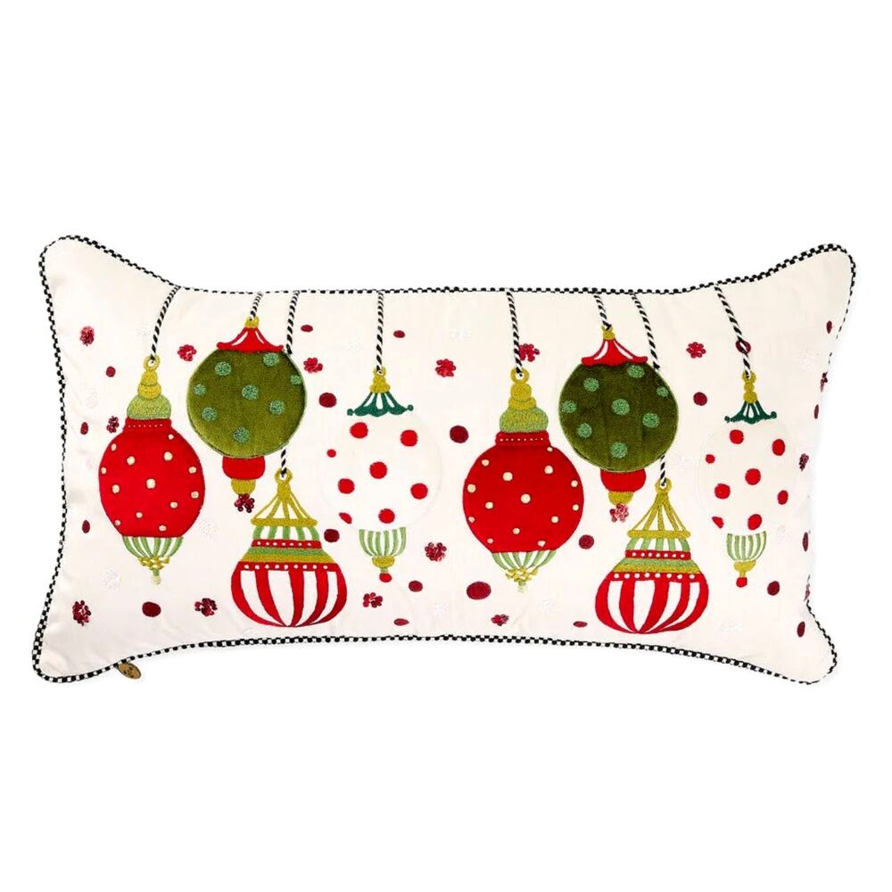 NEW MacKenzie-Childs Festive Ornament Lumbar Throw Pillow 14x26 Christmas